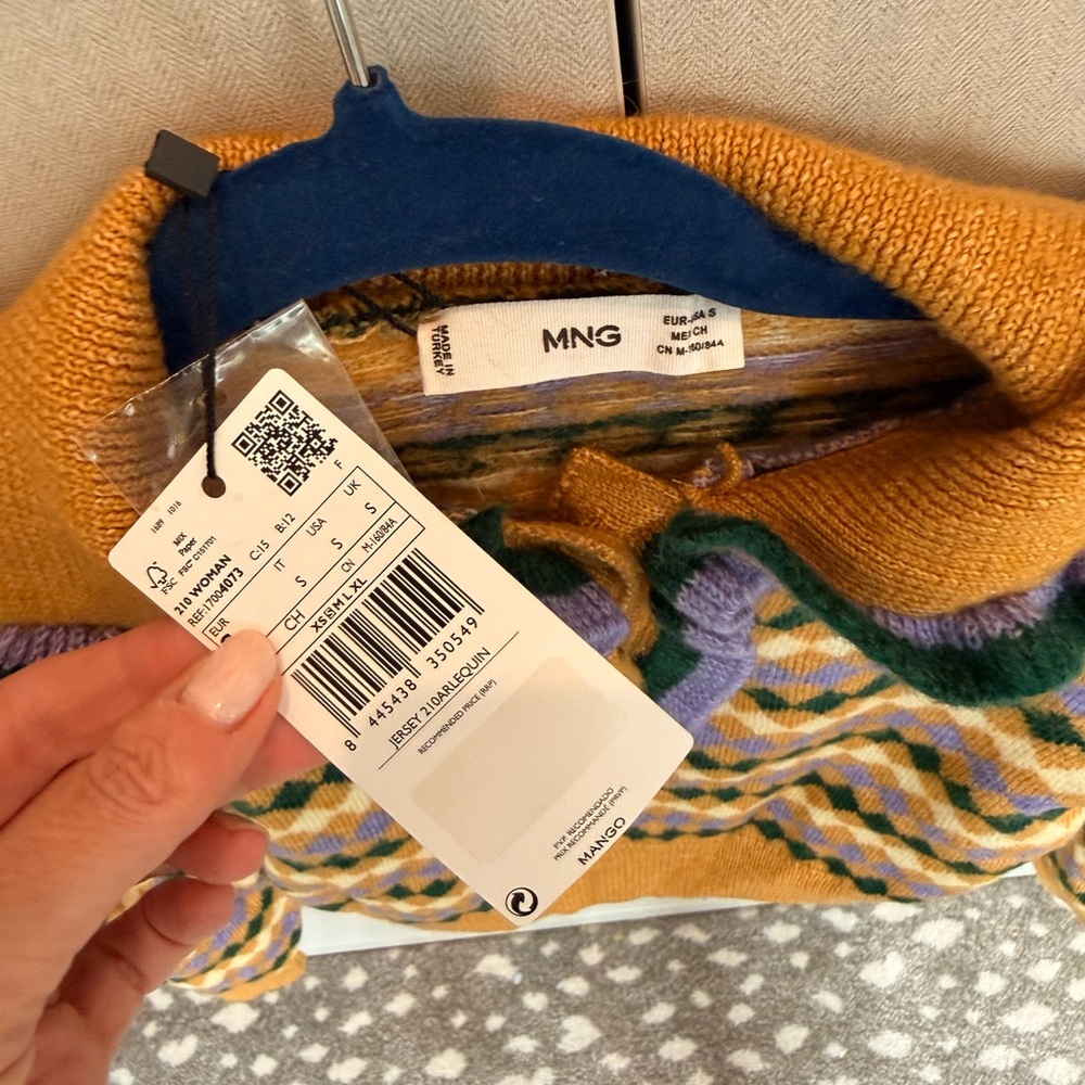 Mango Mustard Multi-Pattern Ruffle Collar Women's… - image 4